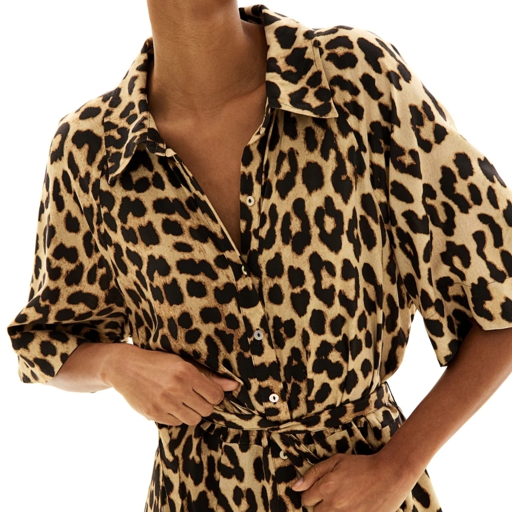 Leopard Print Shirt Dress in Tan and Black